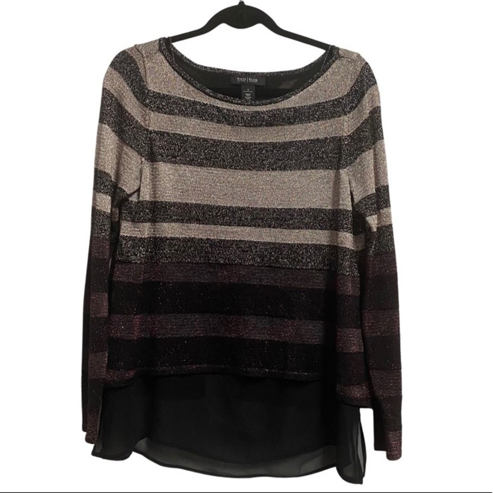 White House Black Market Black Grey Beige Sparkly Blouse Size S